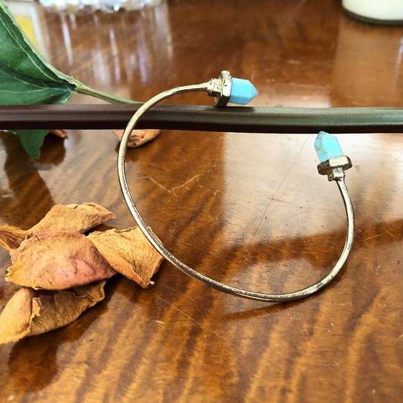 Turquoise Crystal Detail Geometric Cuff Bracelet - Picture 2 of 4